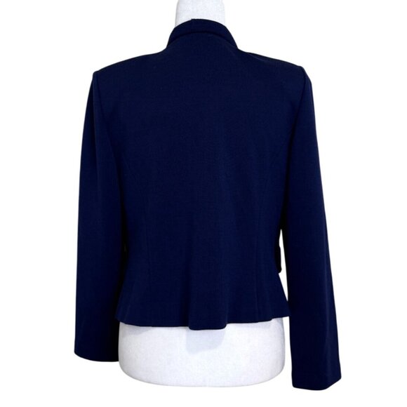 St. John Navy Blue Open Front Cardigan Jacket Draped Front Womens Size 10 - Picture 3 of 8